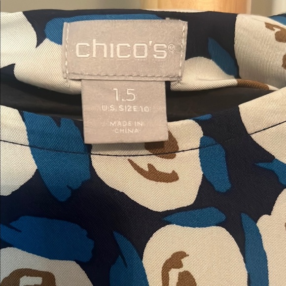 Chico's Asymmetrical Blue and White Sundress with 3/4 Cuffed Sleeves - Picture 2 of 7